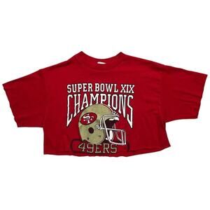 Vintage 80s NFL San Francisco 49ers Super Bowl Champions Cropped T-Shirt‎ - L
